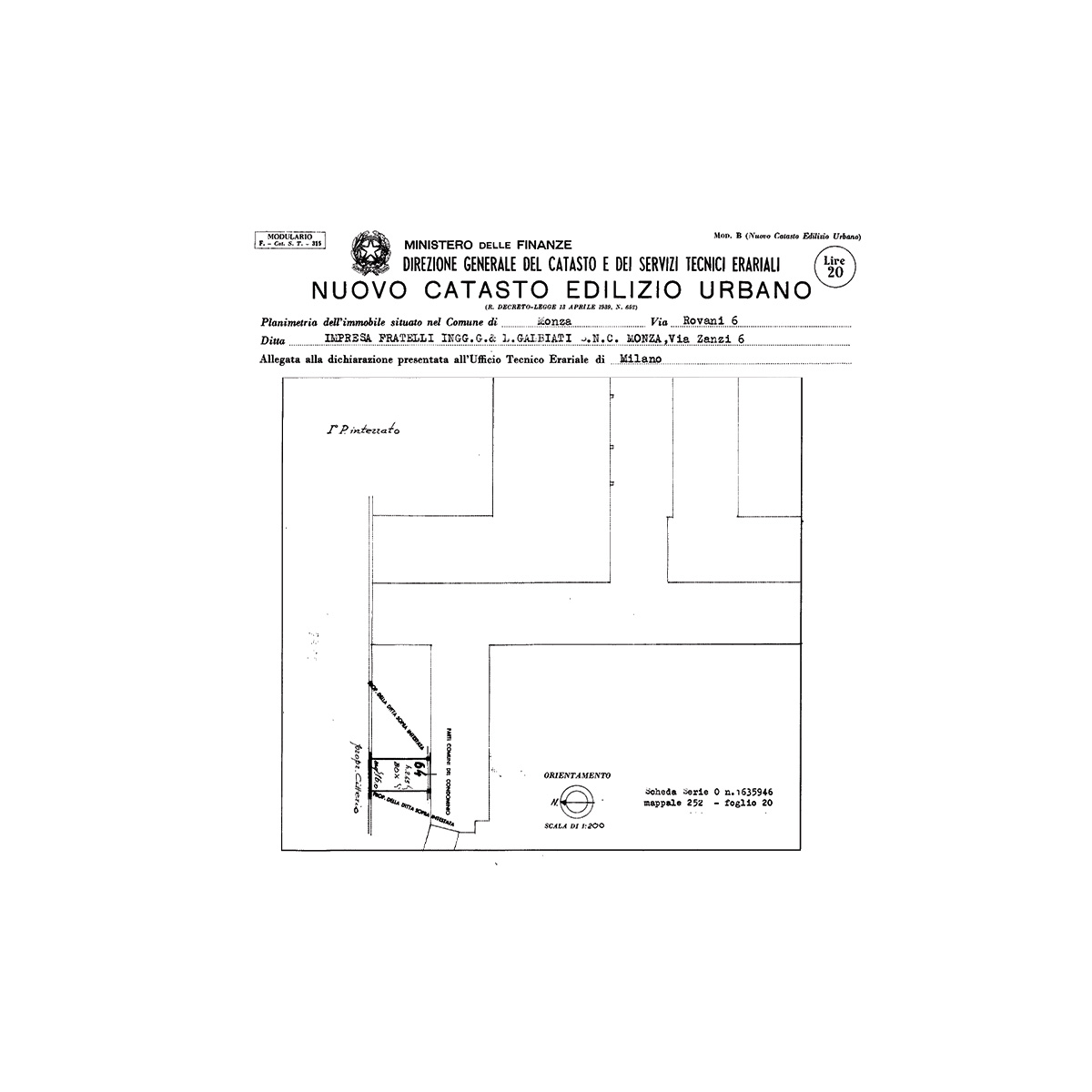 Via Rovani Planimetria Box Foglio 20 - Map 252 - Sub 2